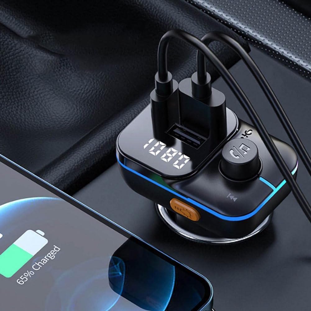 WISTAR FM Transmitter Bluetooth Car Fast Charger Adapter, Bluetooth 5.3 Car Adapter, QC3.1 & Type-C USB Car Charger Ports, Hands-Free Calling, Display TF Card USB Music Player (Black) - image 5