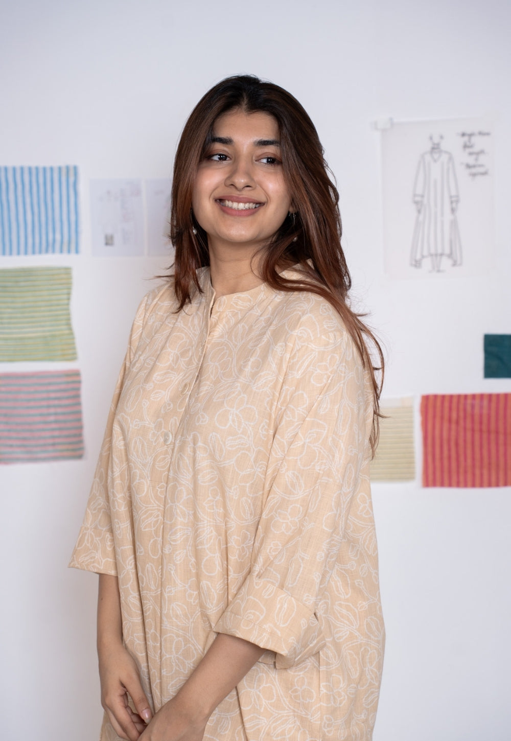 Ayaat Cream Hand Block Print Slub Cotton Anti-Fit Co-Ord Set