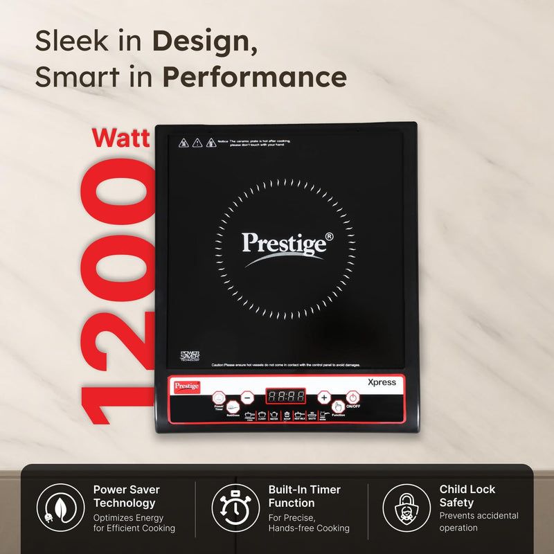 Prestige Prestige Xpress 1200W Induction Cooktop with Ceramic Plates, Black - image 3