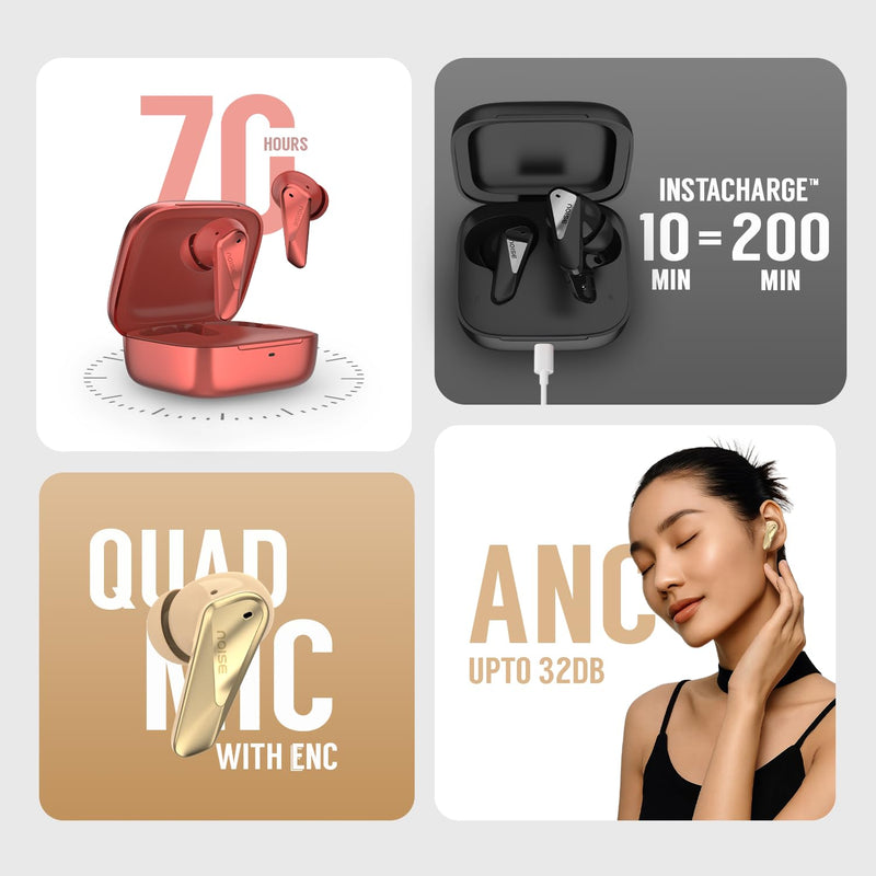 Noise Noise Buds N2 Pro Truly Wireless Earbuds with ANC (Up to 32dB), 70H Playtime, Dual Pairing, InstaCharge (10 Min = 200 Min), Bluetooth v6.0, Metallic Finish – Slate Black - image 3