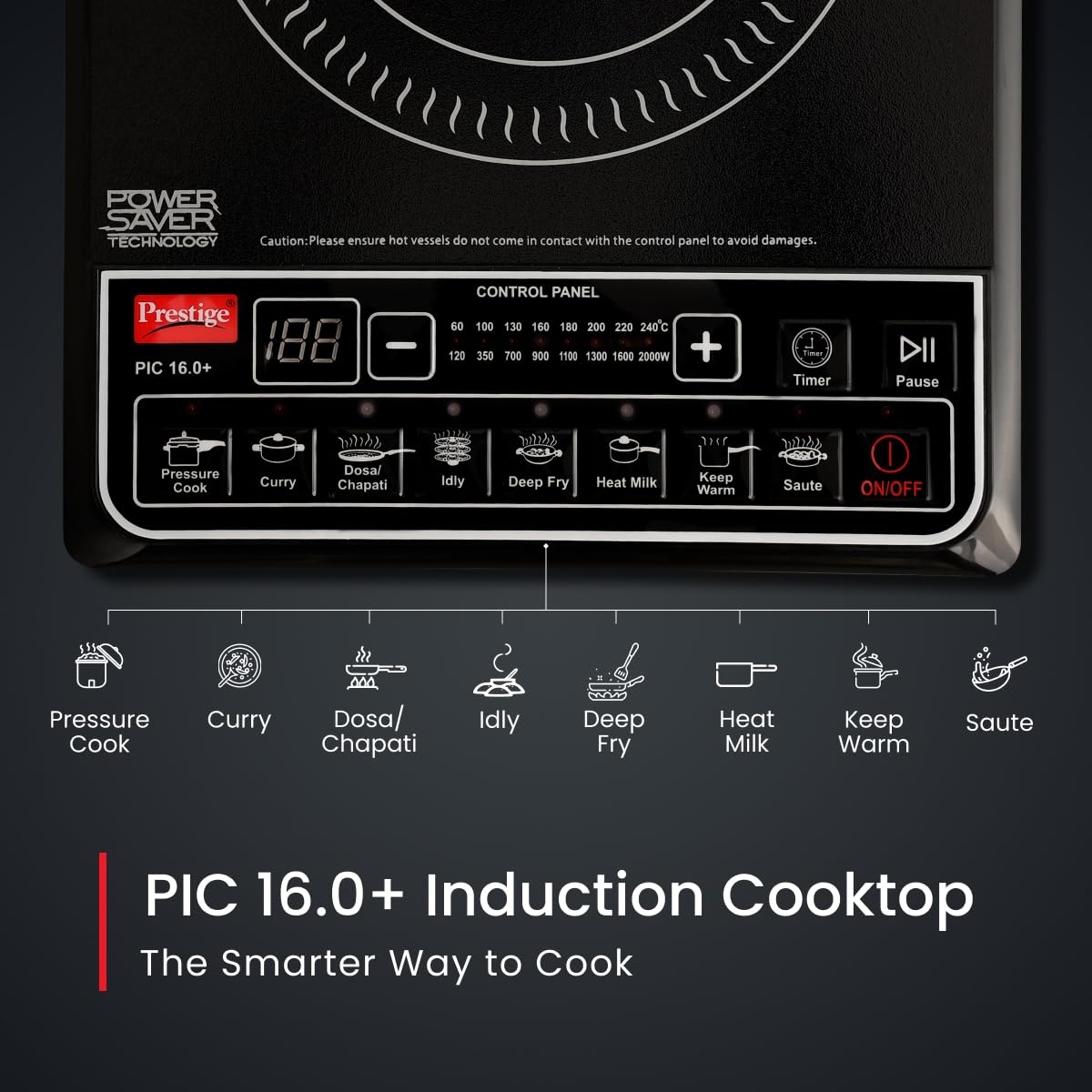 Prestige Prestige PIC 16.0 Plus 2000 Watts Induction Cooktop | 4KV Surge Protection | 8 Preset Indian Menu Option with Timer | Soft Touch Button | Easy to clean | Portable | Black |1Y Warranty | BIS - image 2