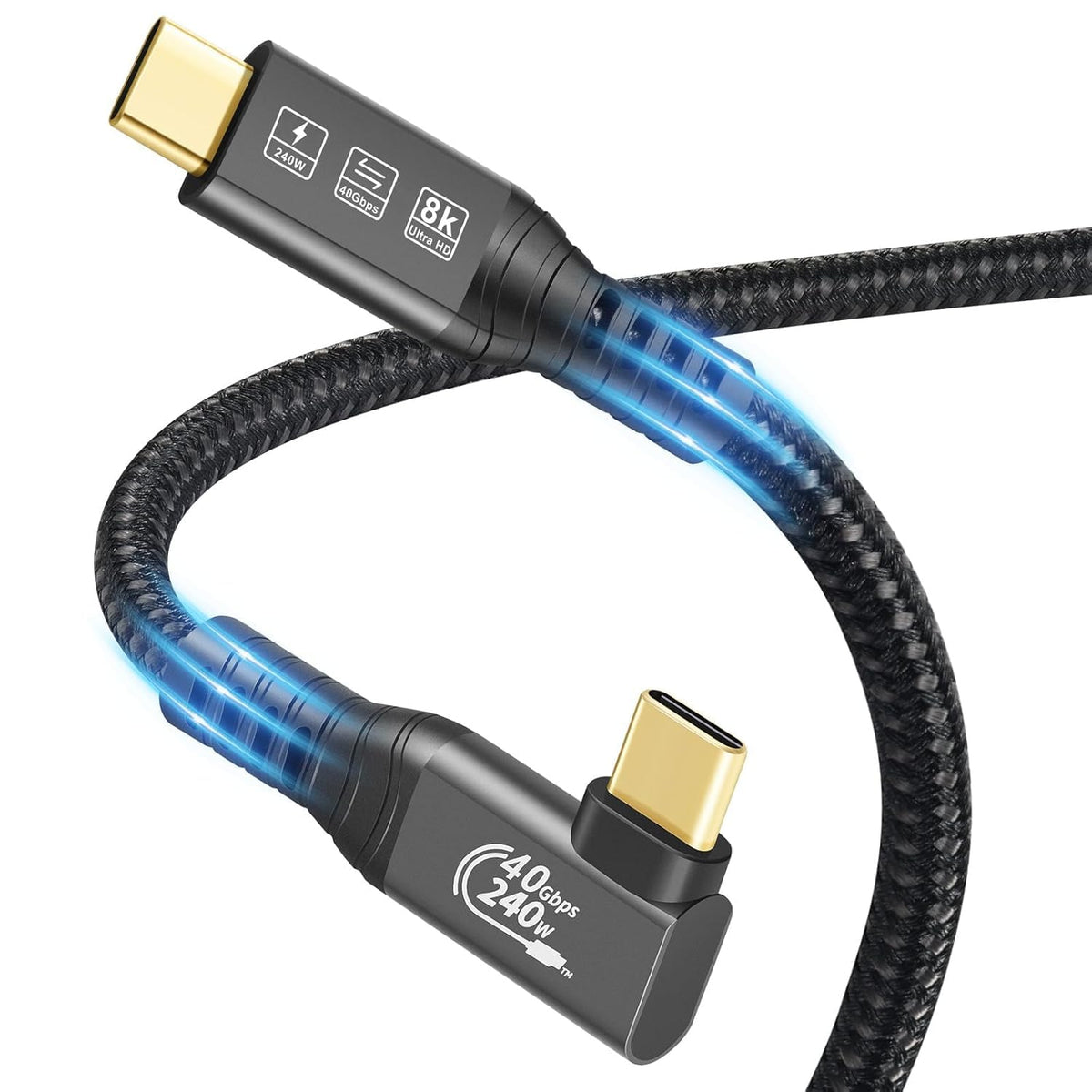 WISTAR WISTAR Right Angle USB 4 Cable for Thunderbolt 4 40Gbps Data Sync, 8K/5K@60Hz, 240W Fast Charging, 90 Degree USB C Thunderbolt Cable, Compatible for MacBook, iPhone 16, iPad, SSD, Dock - image 7