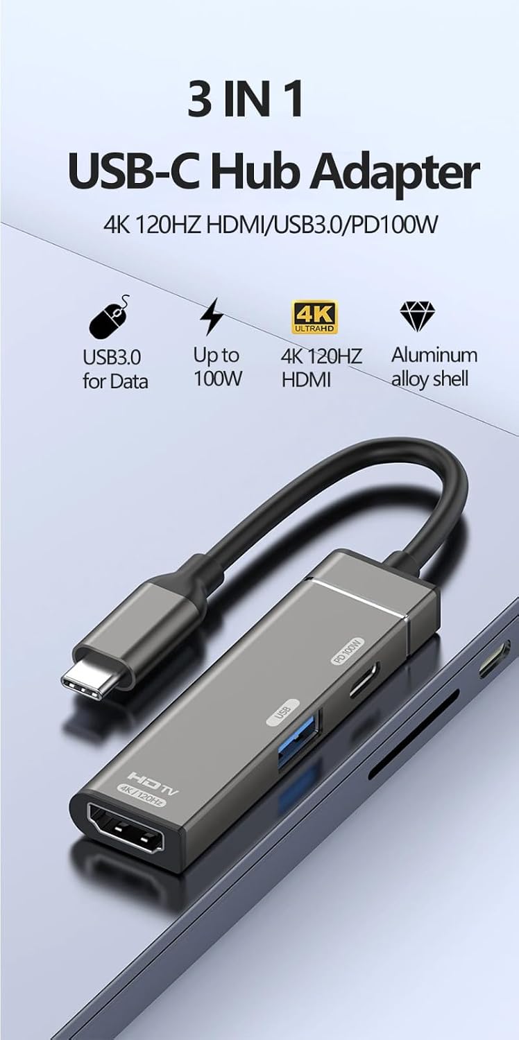 WISTAR WISTAR 3 in 1 USB C Hub Type-c to 4K 120HZ HDMI-Compatible USB3.0 Data 100W PD Type-c Charging Adapter USB-C Docking Station - image 9