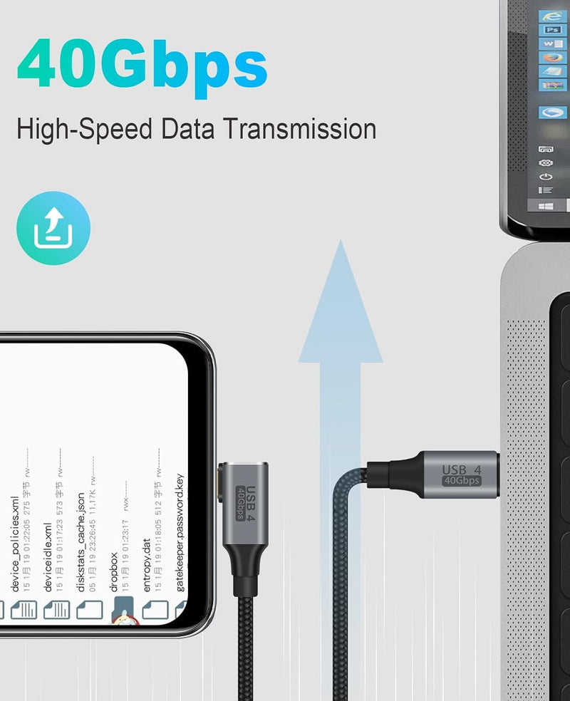 WISTAR WISTAR Right Angle USB 4 Cable for Thunderbolt 4 40Gbps Data Sync, 8K/5K@60Hz, 240W Fast Charging, 90 Degree USB C Thunderbolt Cable, Compatible for MacBook, iPhone 16, iPad, SSD, Dock - image 2