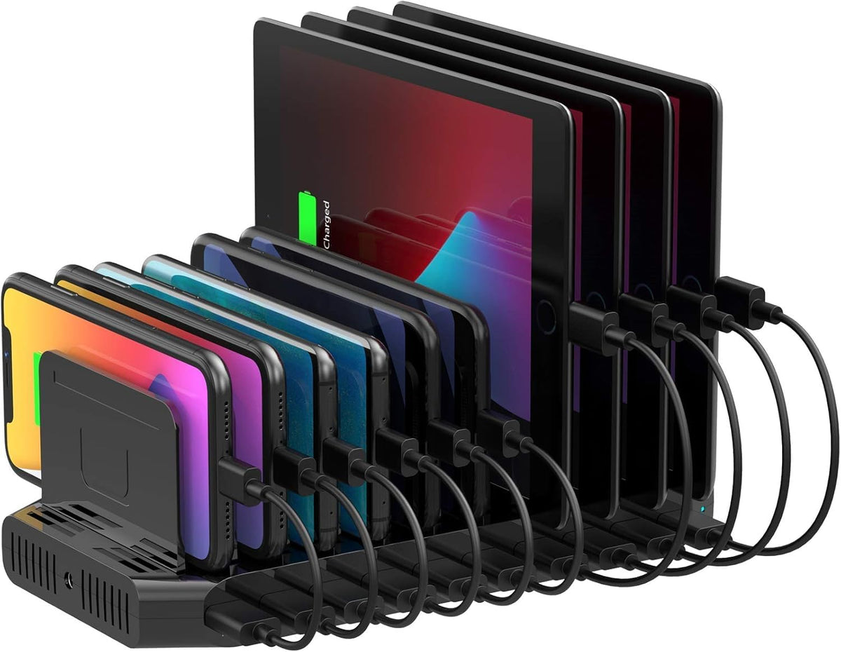 WISTAR WISTAR 60W Charging Station for Multiple Devices, Zobirez 10-Port USB C Fast Charger Stations for MacBook, iPhone, Android Cell Phone, iPad, Tablet, Family Multi-Device Organizer Charging Dock, Black - image 1