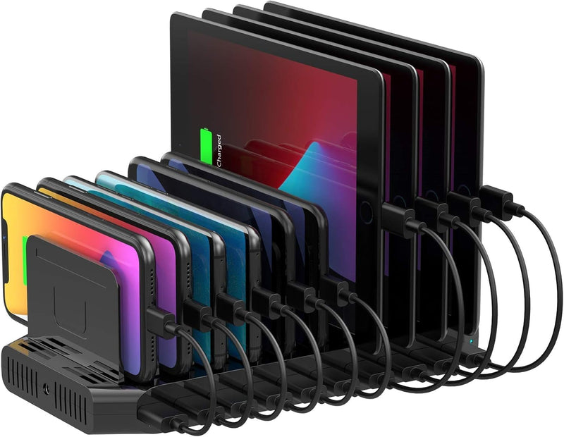 WISTAR WISTAR 60W Charging Station for Multiple Devices, Zobirez 10-Port USB C Fast Charger Stations for MacBook, iPhone, Android Cell Phone, iPad, Tablet, Family Multi-Device Organizer Charging Dock, Black - image 1