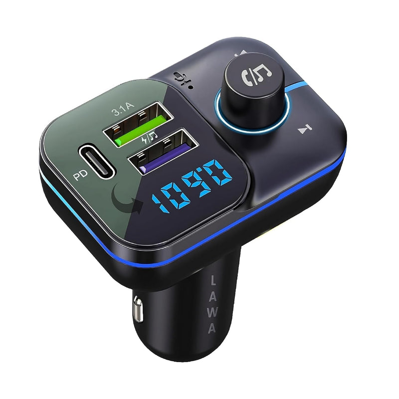 WISTAR FM Transmitter Bluetooth Car Fast Charger Adapter, Bluetooth 5.3 Car Adapter, QC3.1 & Type-C USB Car Charger Ports, Hands-Free Calling, Display TF Card USB Music Player (Black) - image 1