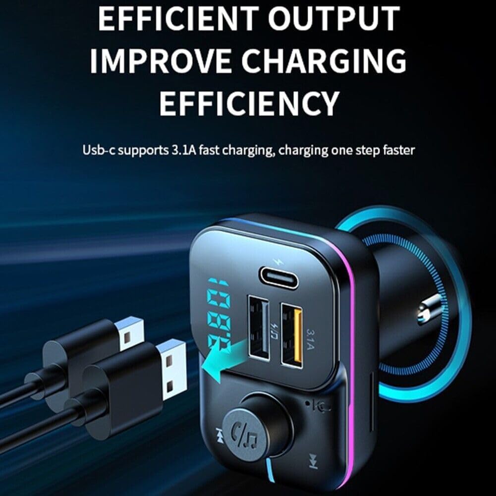 WISTAR FM Transmitter Bluetooth Car Fast Charger Adapter, Bluetooth 5.3 Car Adapter, QC3.1 & Type-C USB Car Charger Ports, Hands-Free Calling, Display TF Card USB Music Player (Black) - image 4