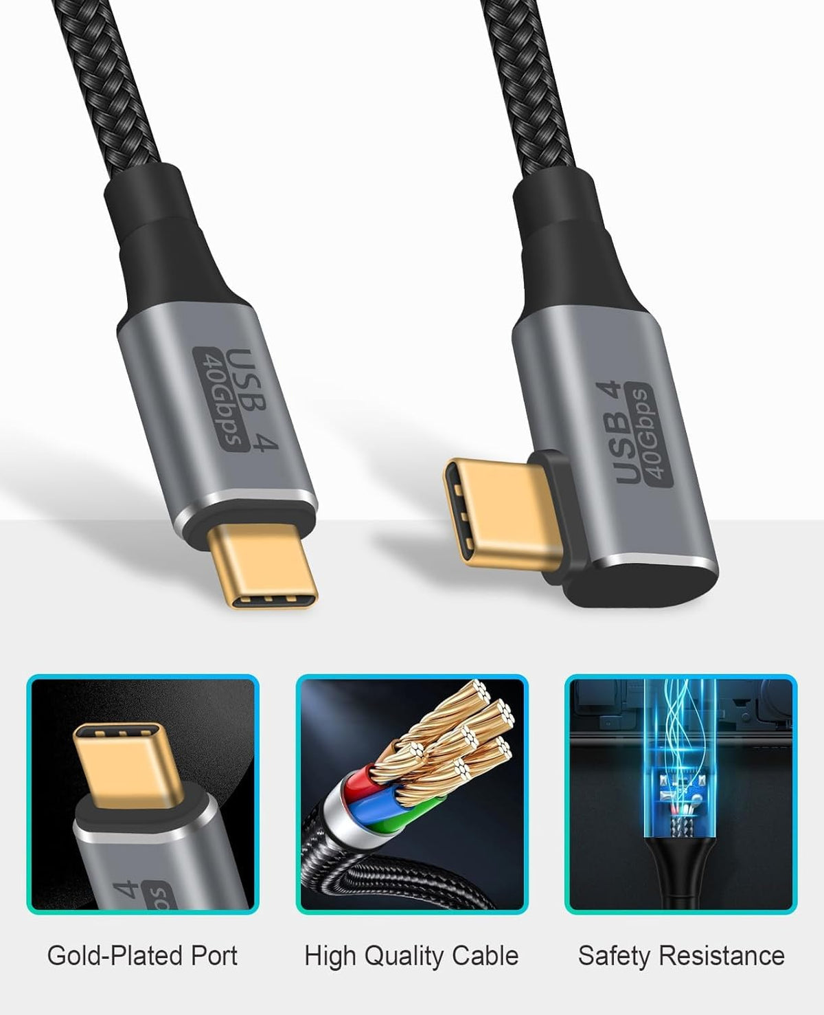 WISTAR WISTAR Right Angle USB 4 Cable for Thunderbolt 4 40Gbps Data Sync, 8K/5K@60Hz, 240W Fast Charging, 90 Degree USB C Thunderbolt Cable, Compatible for MacBook, iPhone 16, iPad, SSD, Dock - image 6
