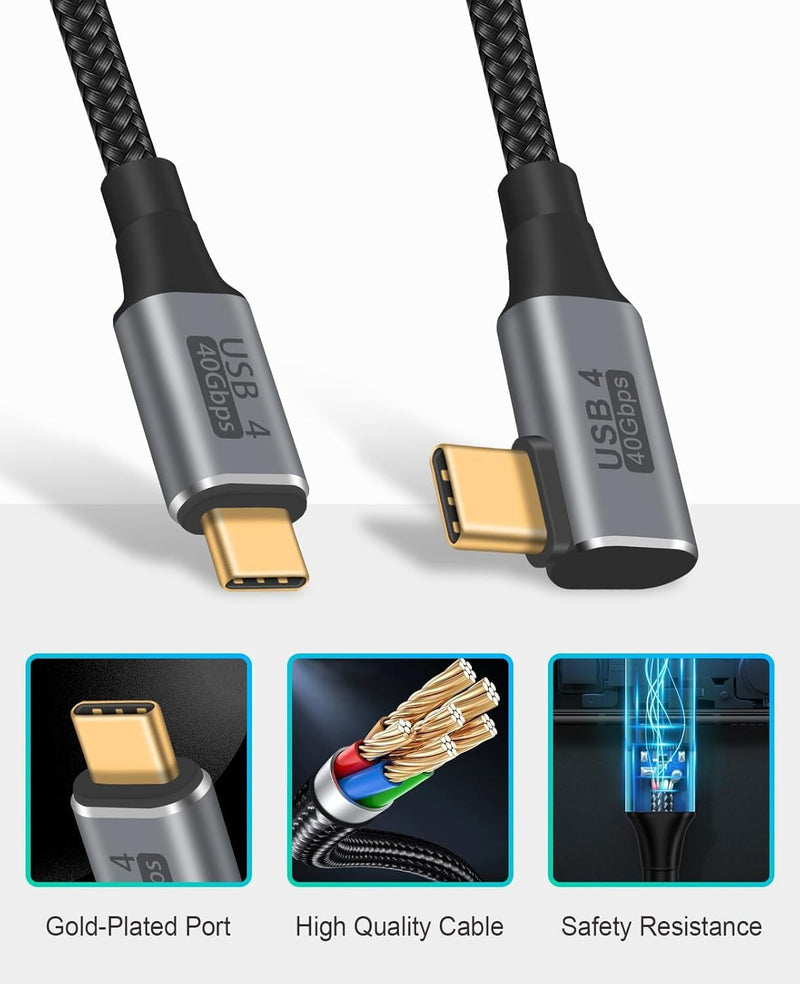 WISTAR WISTAR Right Angle USB 4 Cable for Thunderbolt 4 40Gbps Data Sync, 8K/5K@60Hz, 240W Fast Charging, 90 Degree USB C Thunderbolt Cable, Compatible for MacBook, iPhone 16, iPad, SSD, Dock - image 6