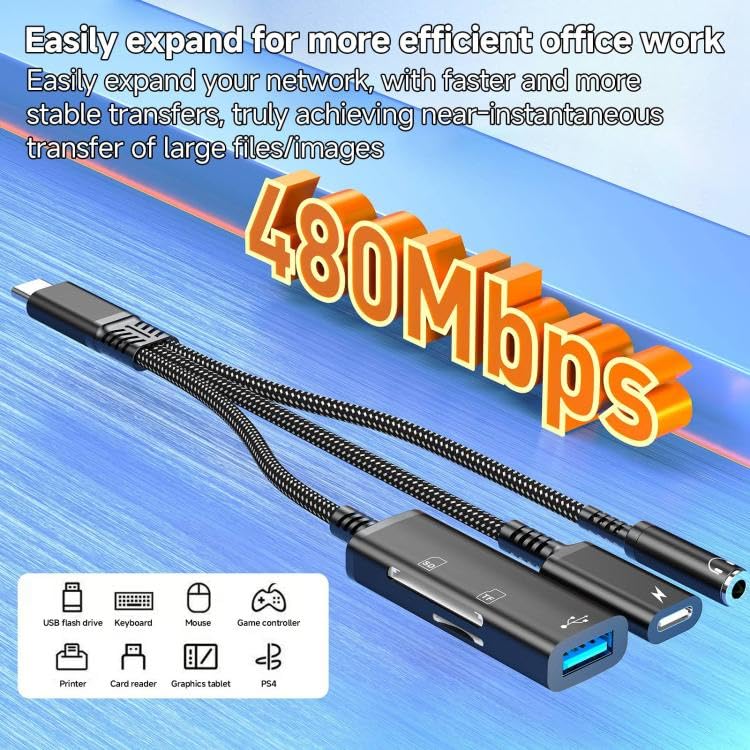 WISTAR 4-in-1 USB C to 3.5mm Headphone Audio Adapter with 60W PD Fast Charging, USB OTG Dongle & TF/SD Card Reader, Hi-Res DAC Splitter Compatible FOR iPhone15/16, iPadPro, MacBook, Galaxy S23 and most - image 4