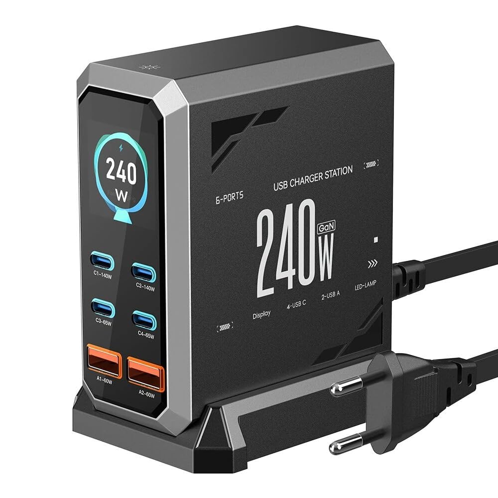 WISTAR WISTAR 6 in 1 & 240W USB C Charging Station Hub GaN III Multi Port USB Fast Charger Block (4 USB‑C & 2 USB‑A),Black Power Dock Compatible for MacBook, iPhone, iPad, Galaxy S24/S23 etc - image 1
