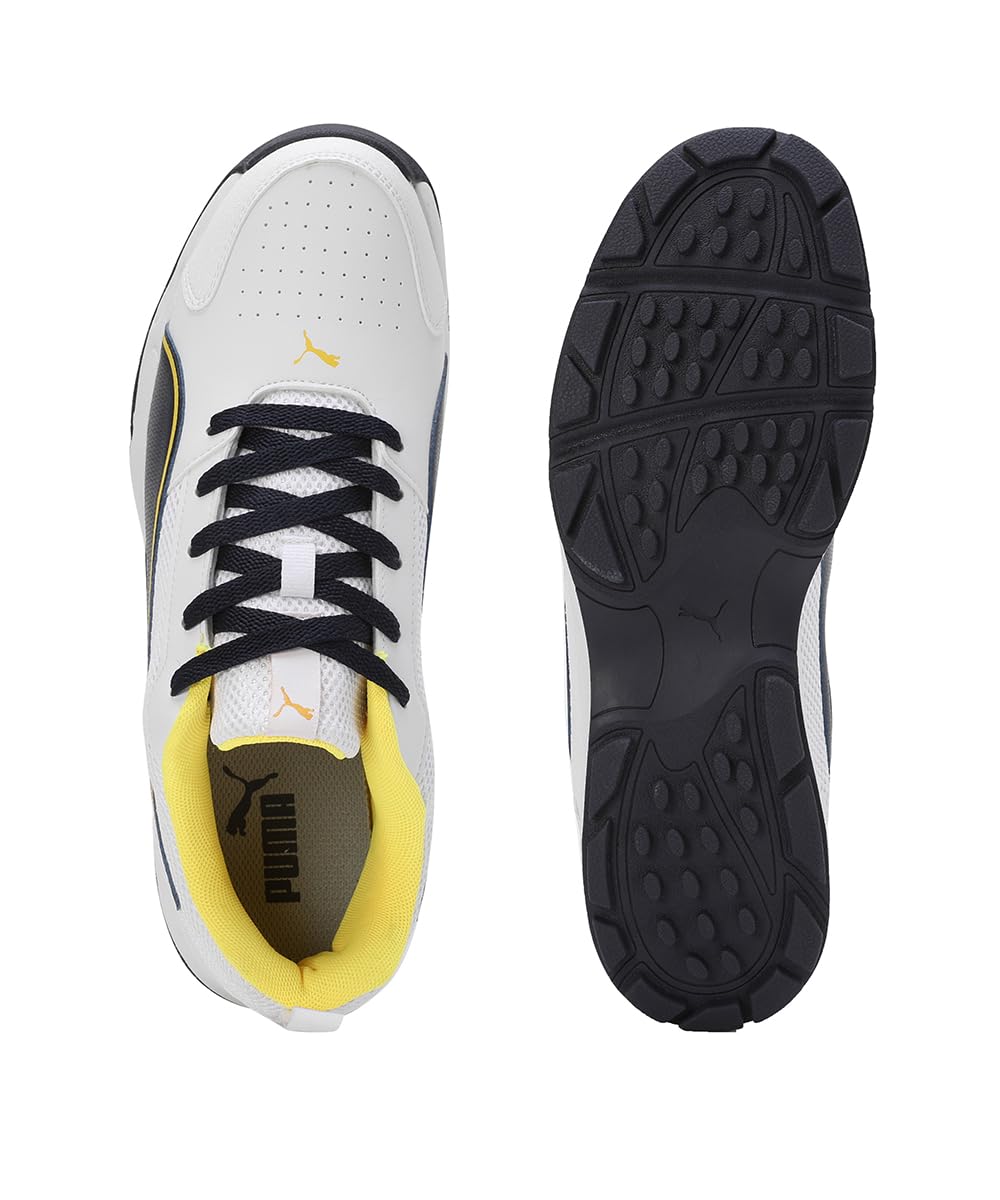 PUMA Cricket HighRun Cricket Shoes - White-Pelé Yellow-Navy