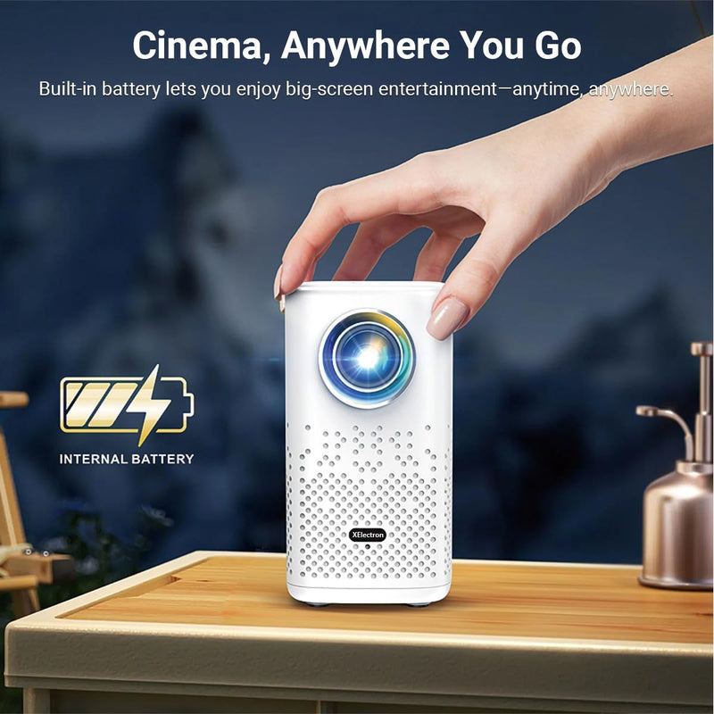 XElectron PocketBeam Android 13 Portable Smart Projector, 1080p Support, 6000 Lumens, 150 inch Screen, OTT Apps (Netflix, Prime, YouTube), Miracast, WiFi, BT, HDMI, Built-in Battery, 2hr Playtime