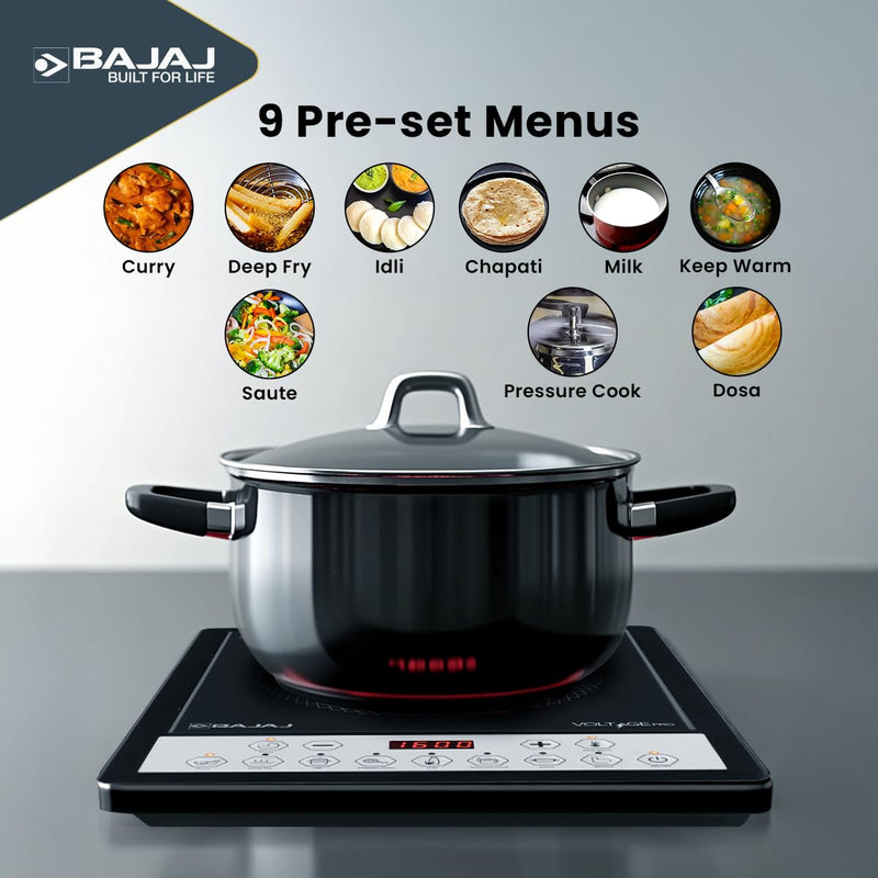 Bajaj Bajaj ICX 160TS Neo Induction Stove | 1600 Watts | 9 Pre-Set Menus | Digital Display | Keep Warm Function | Variable Time, Power & Temperature Selection | 1 Yr Warranty 【Black】 - image 5