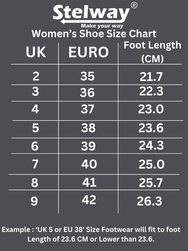 Stelway Women's Shoe size chart in UK, EU, Foot length in CM