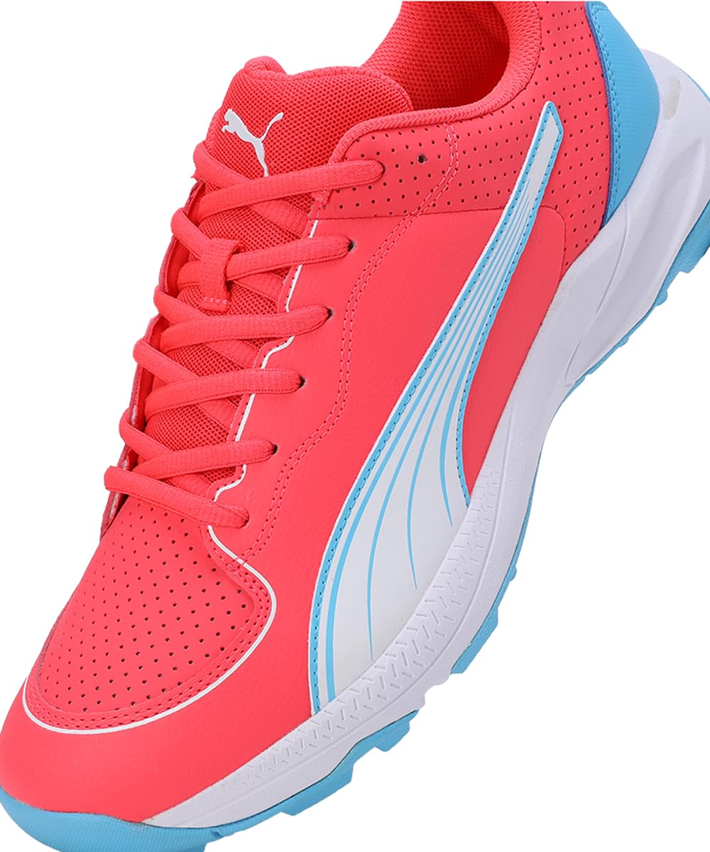 Puma 24 FH Rubber Wide Fit Cricket Shoes - Fire Orchid-White-Luminous Blue