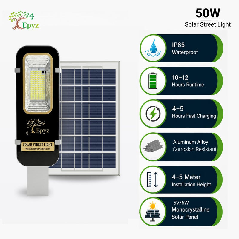 50 WATT SEMI-INTEGRATED SOLAR STREET LIGHT ALUMINIUM BODY