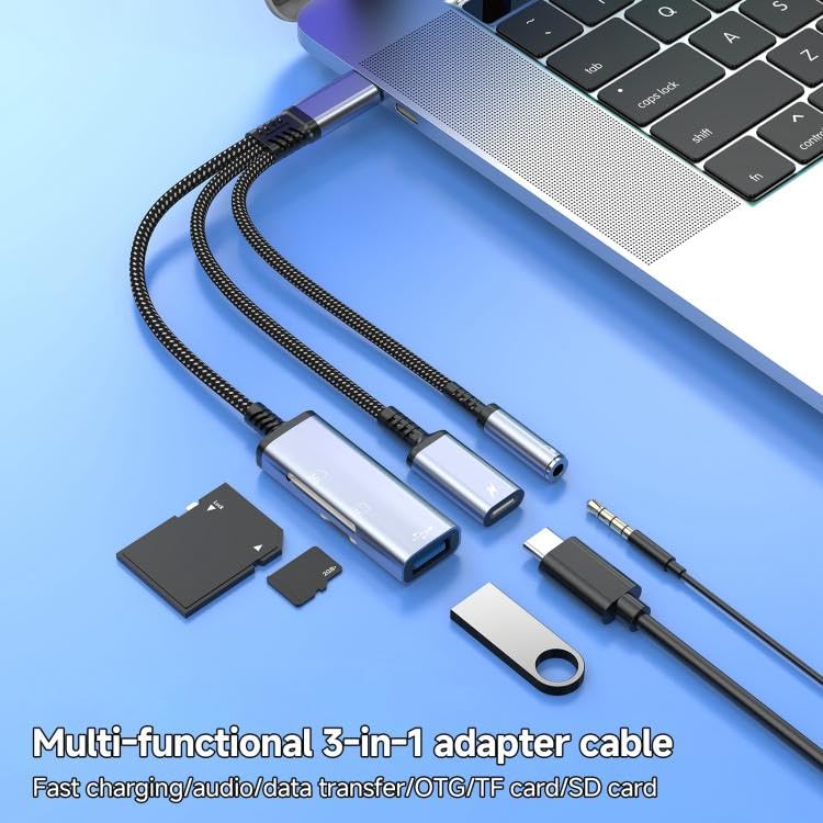 WISTAR 4-in-1 USB C to 3.5mm Headphone Audio Adapter with 60W PD Fast Charging, USB OTG Dongle & TF/SD Card Reader, Hi-Res DAC Splitter Compatible FOR iPhone15/16, iPadPro, MacBook, Galaxy S23 and most - image 3