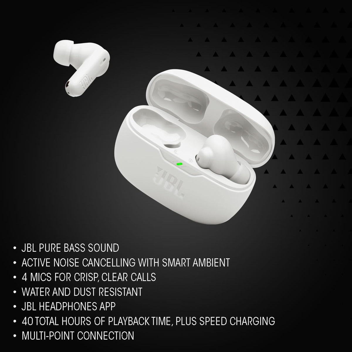JBL JBL Wave Beam 2 Ear Buds Wireless BluetoothV5.3, Active Noise Cancellation Earbuds,Multi Connect, App for Customized Extra Bass Eq, Relax Mode,Speed Charge, 40H Playback, Fast Pair,4 Mics,IP54(Black) Black Standard - image 6