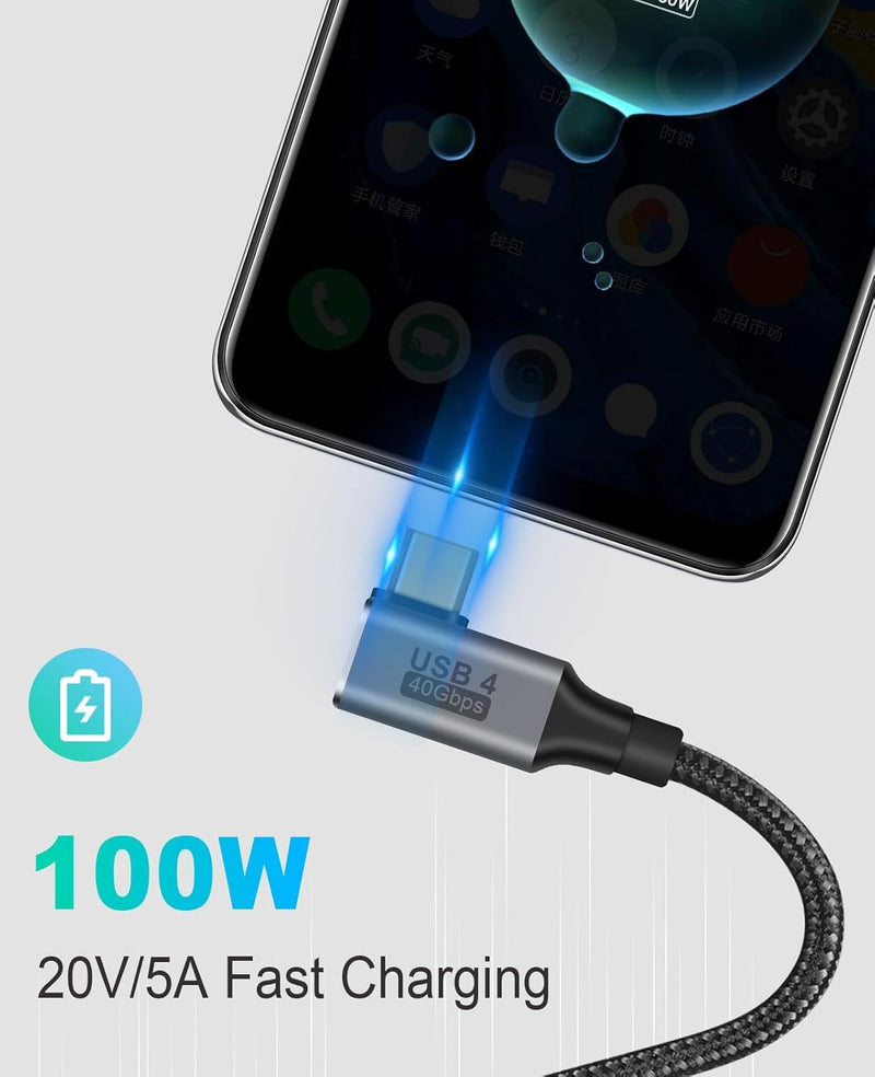 WISTAR WISTAR Right Angle USB 4 Cable for Thunderbolt 4 40Gbps Data Sync, 8K/5K@60Hz, 240W Fast Charging, 90 Degree USB C Thunderbolt Cable, Compatible for MacBook, iPhone 16, iPad, SSD, Dock - image 3