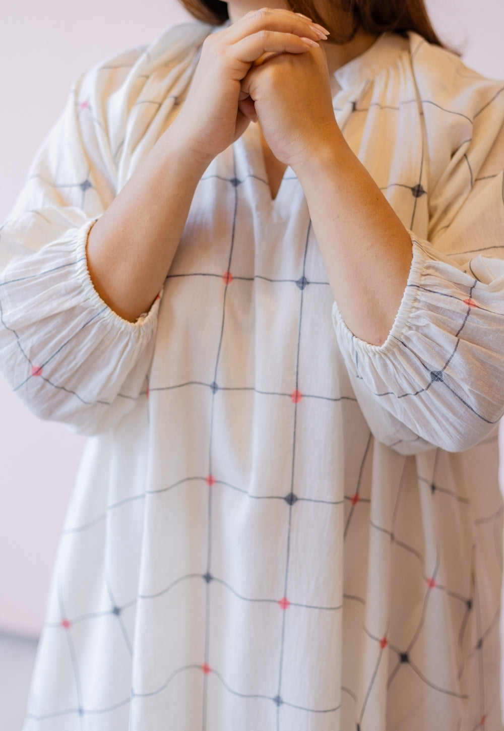 Eva Off White Jamdani Handloom Cotton Anti-Fit Dress