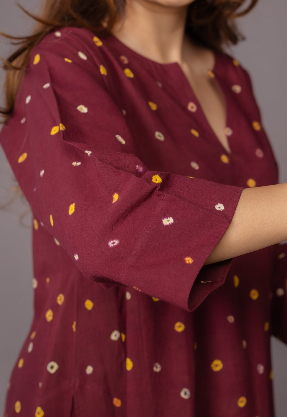 Nyra Red Bandhani Cotton Jhabbha Kali Kurta