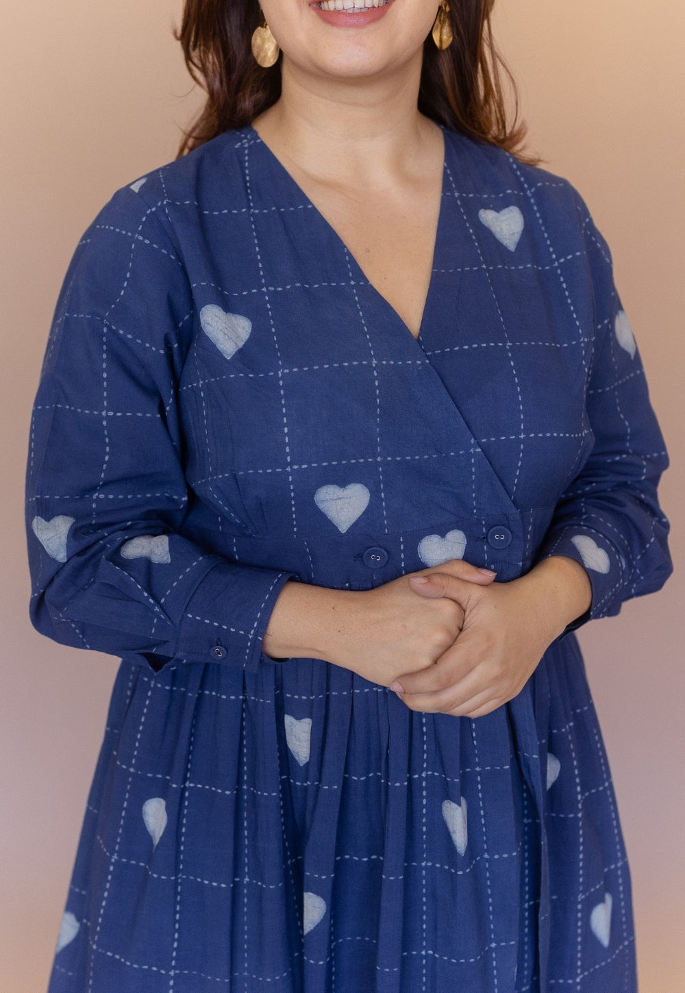 Kimaya Blue Dabu Cotton A Line Dress