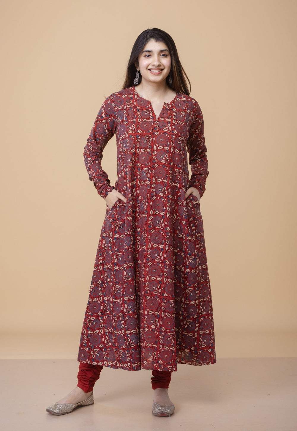 Shinat Red Ajrakh Cotton Jhabbha Kali Kurta