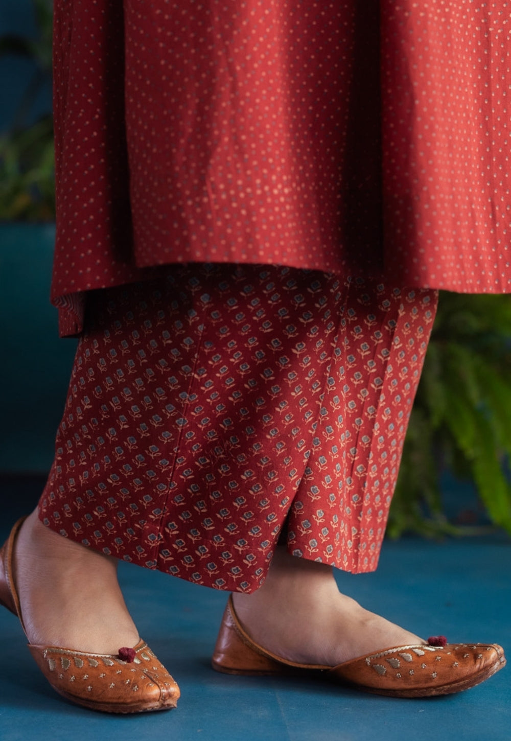 Yashi Red Butti Ajrakh Cotton Straight Pant