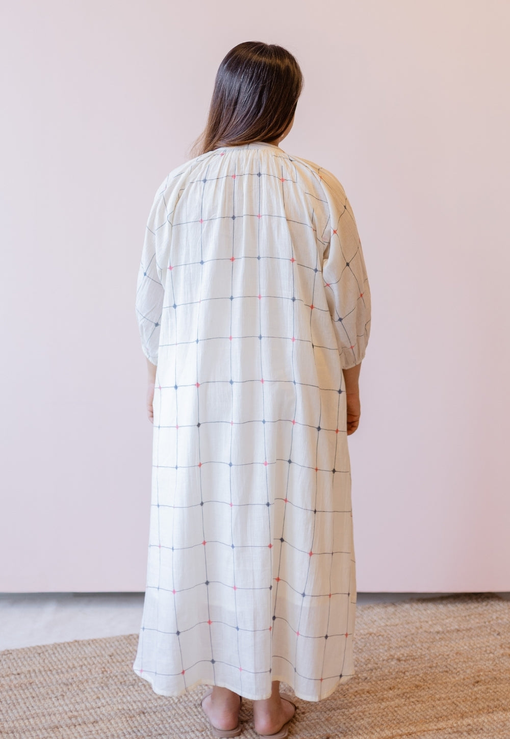 Eva Off White Jamdani Handloom Cotton Anti-Fit Dress