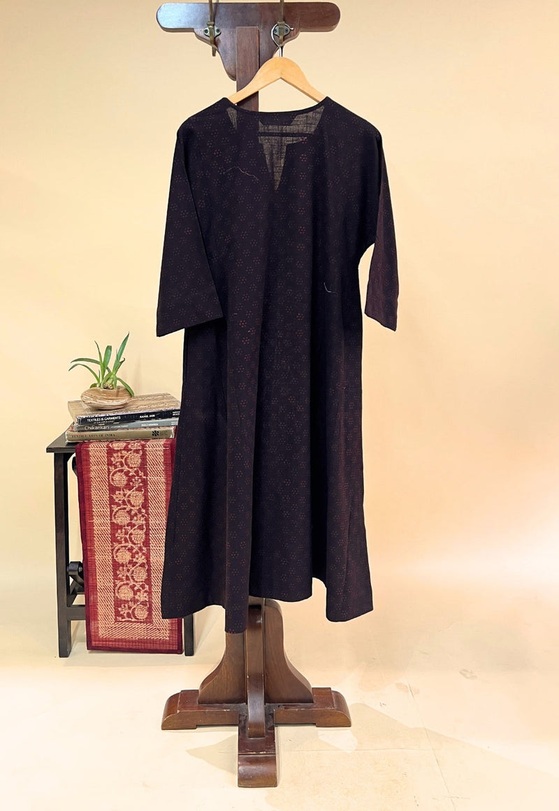 Nyra Black Dabu Slub Cotton Jhabbha Kali Kurta