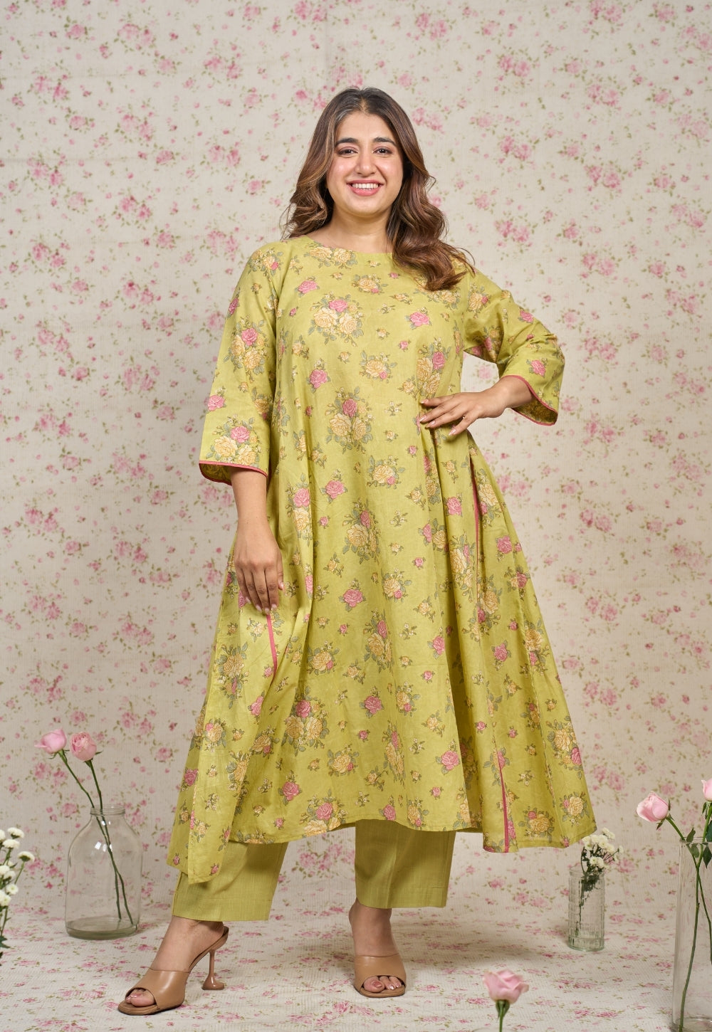 Lily Green Sanganeri Mul Cotton A Line Kurta