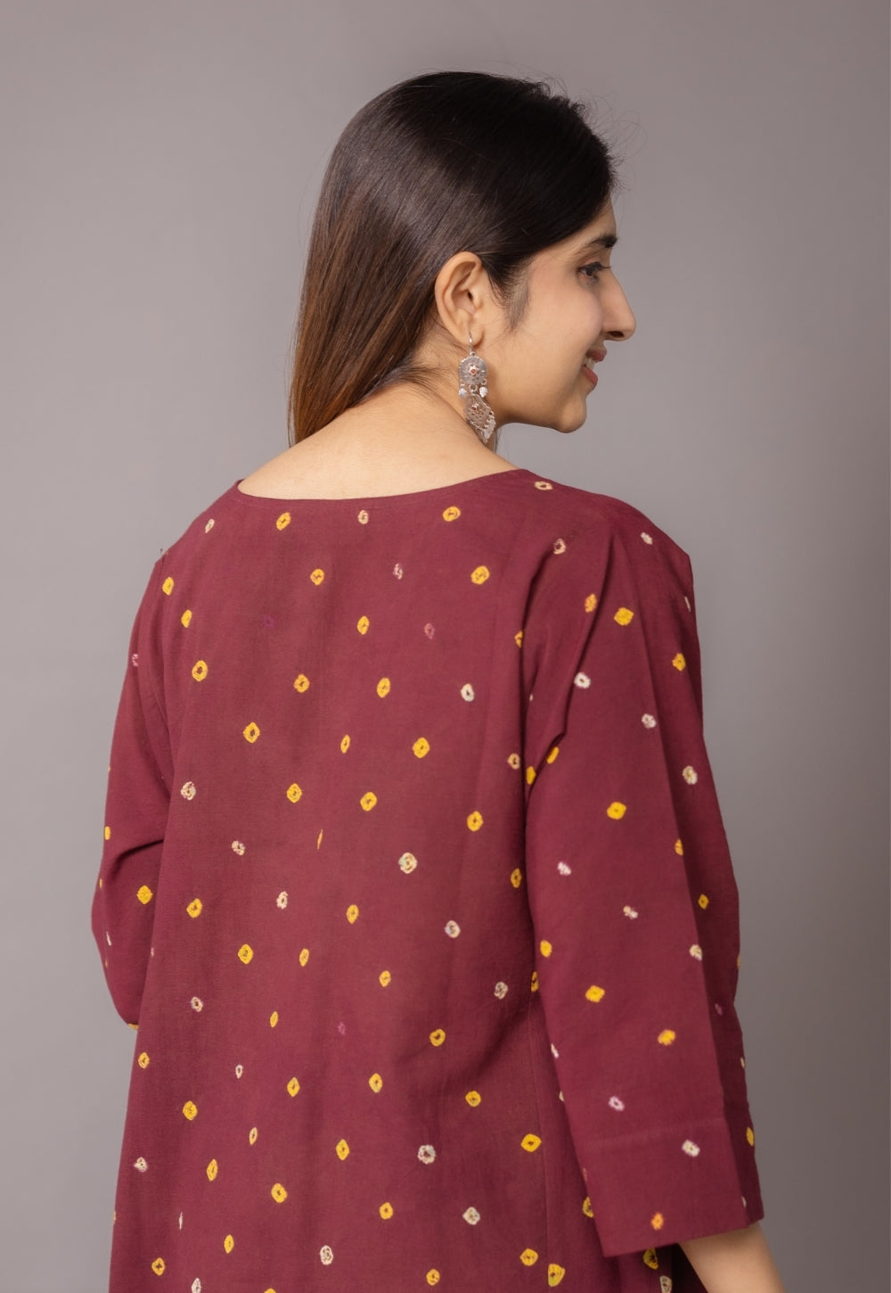 Nyra Red Bandhani Cotton Jhabbha Kali Kurta