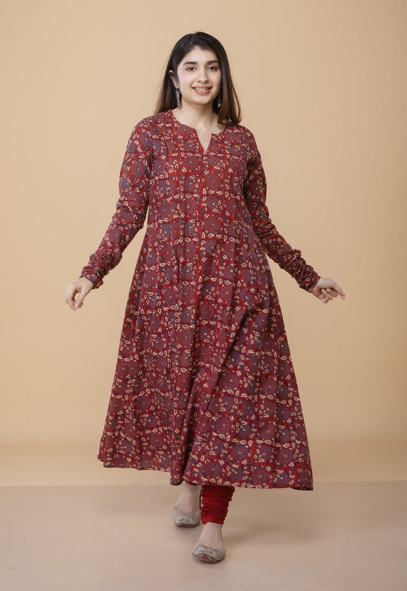 Shinat Red Ajrakh Cotton Jhabbha Kali Kurta