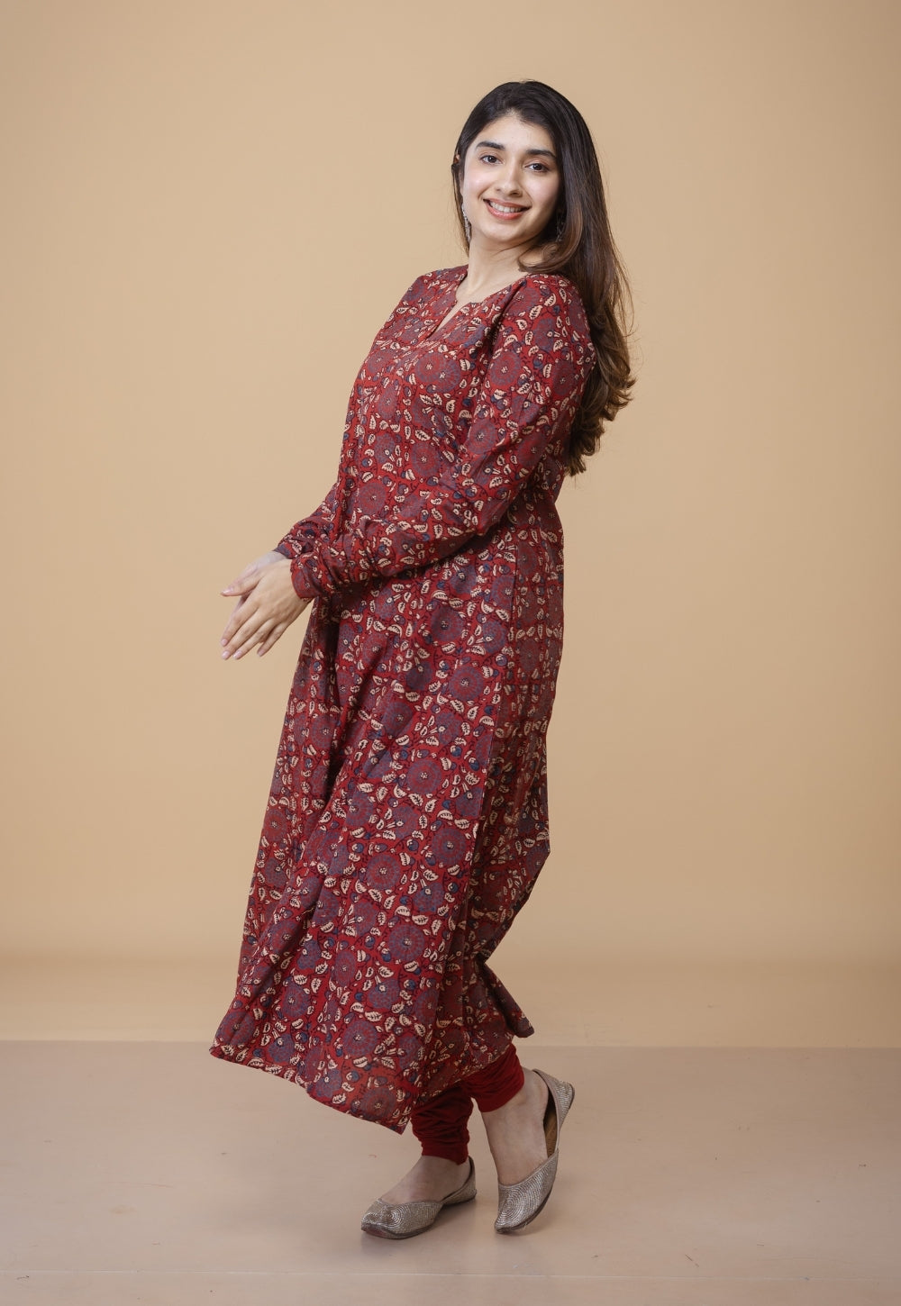 Shinat Red Ajrakh Cotton Jhabbha Kali Kurta
