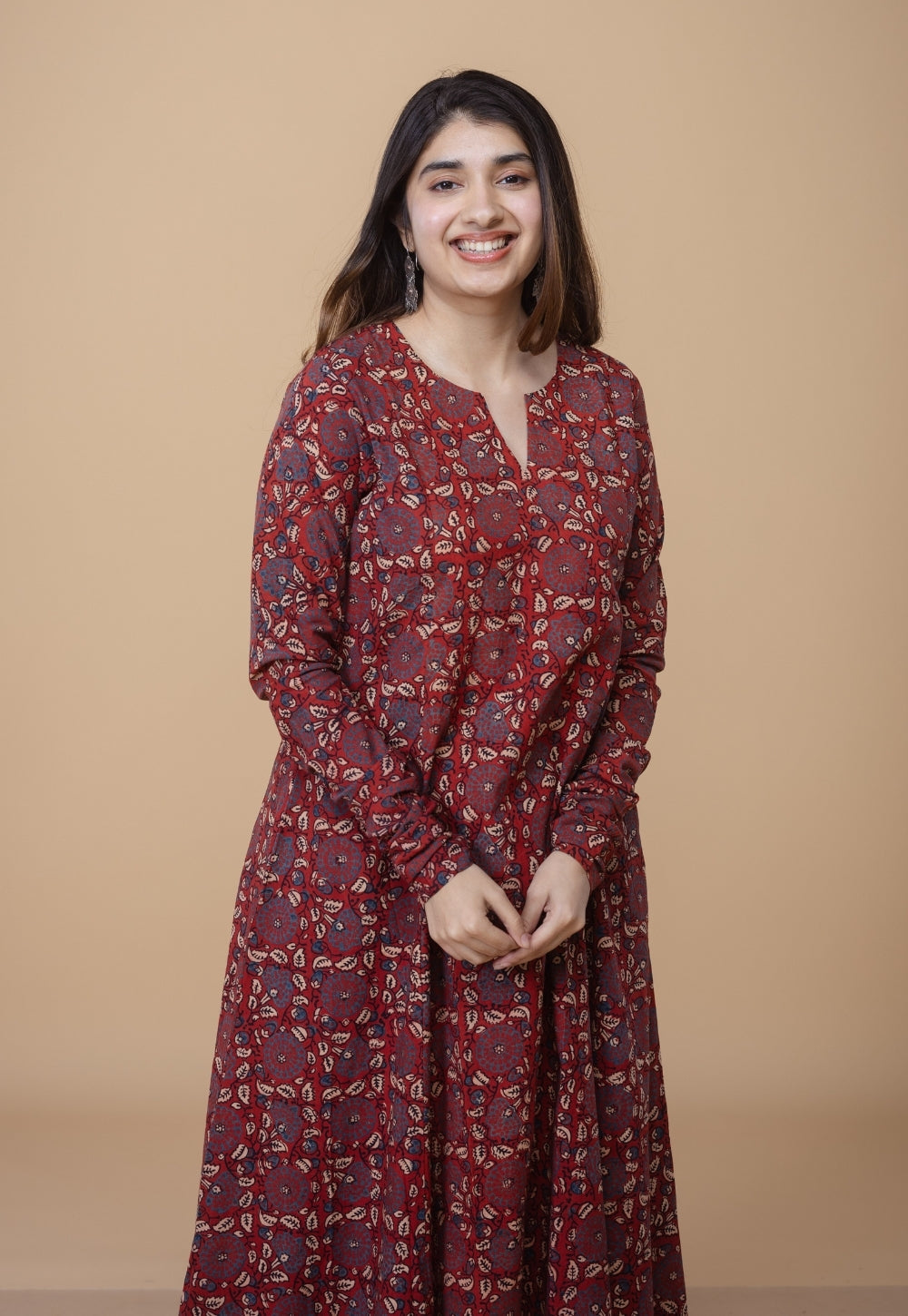 Shinat Red Ajrakh Cotton Jhabbha Kali Kurta