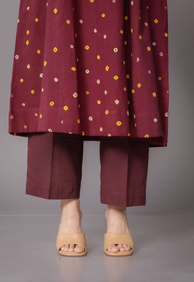 Yashi Red Solid Slub Cotton Straight Pant