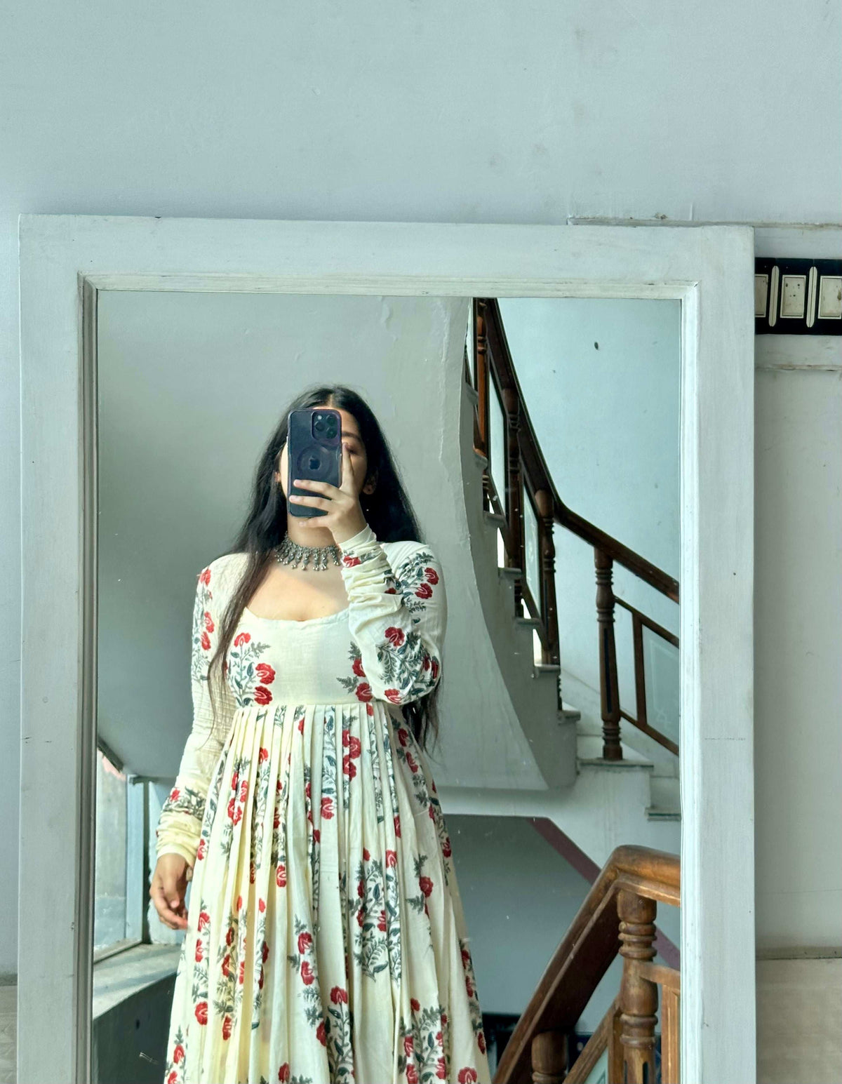 Beige Cotton Printed Reem Gher Kameez
