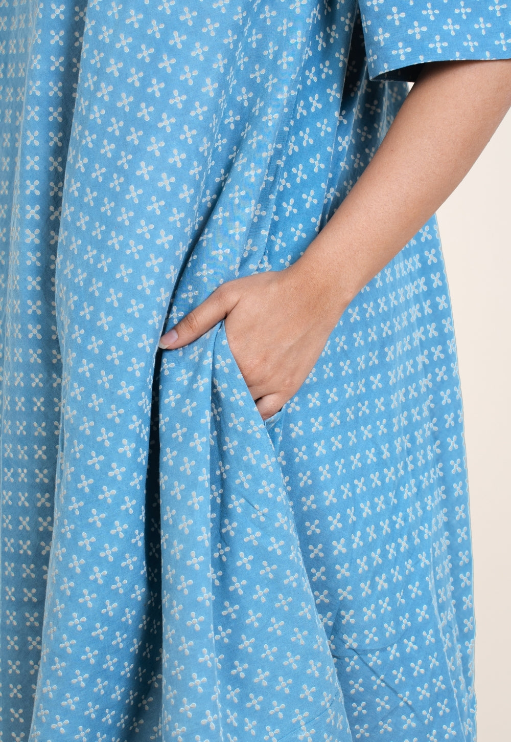 Srisha Blue Ajrakh Cotton A Line Dress