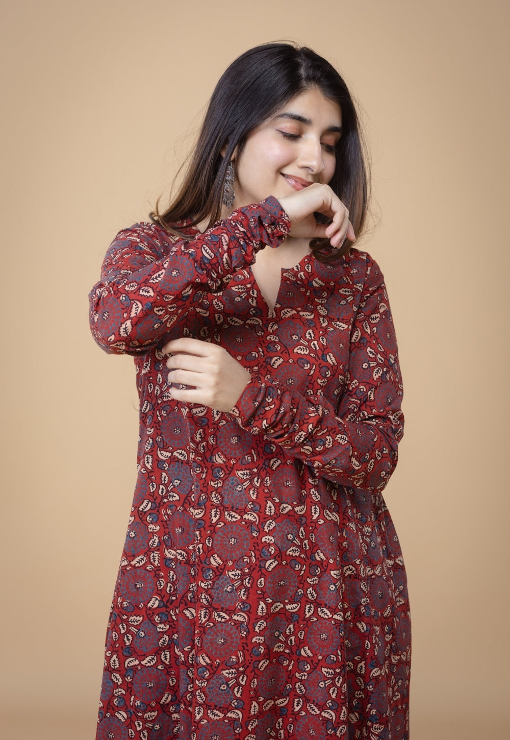 Shinat Red Ajrakh Cotton Jhabbha Kali Kurta