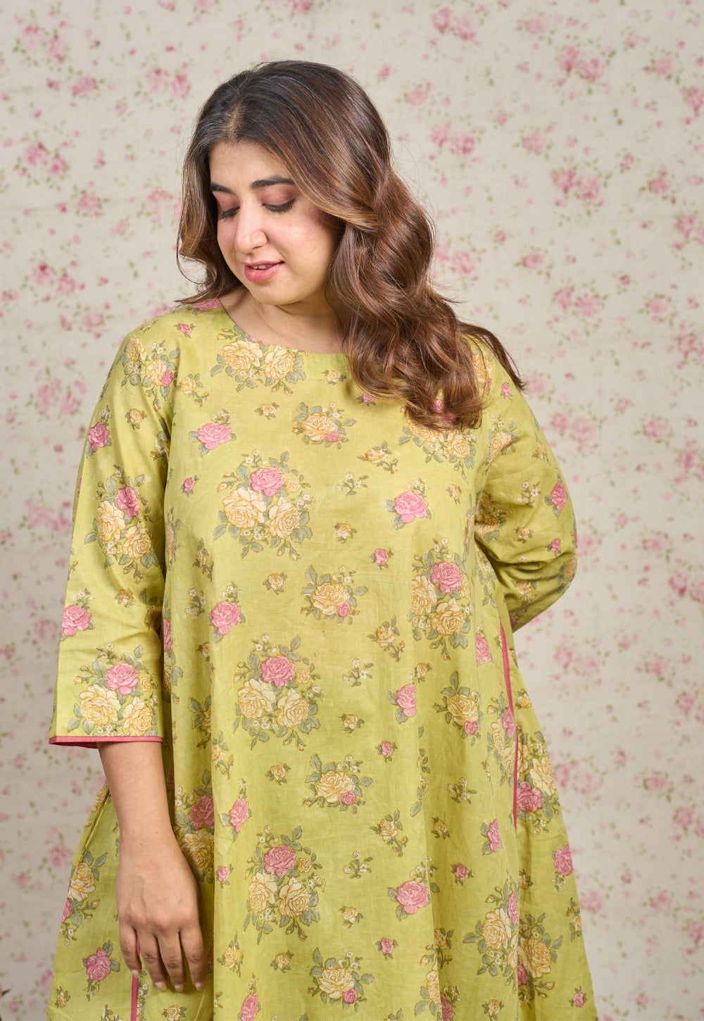 Lily Green Sanganeri Mul Cotton A Line Kurta
