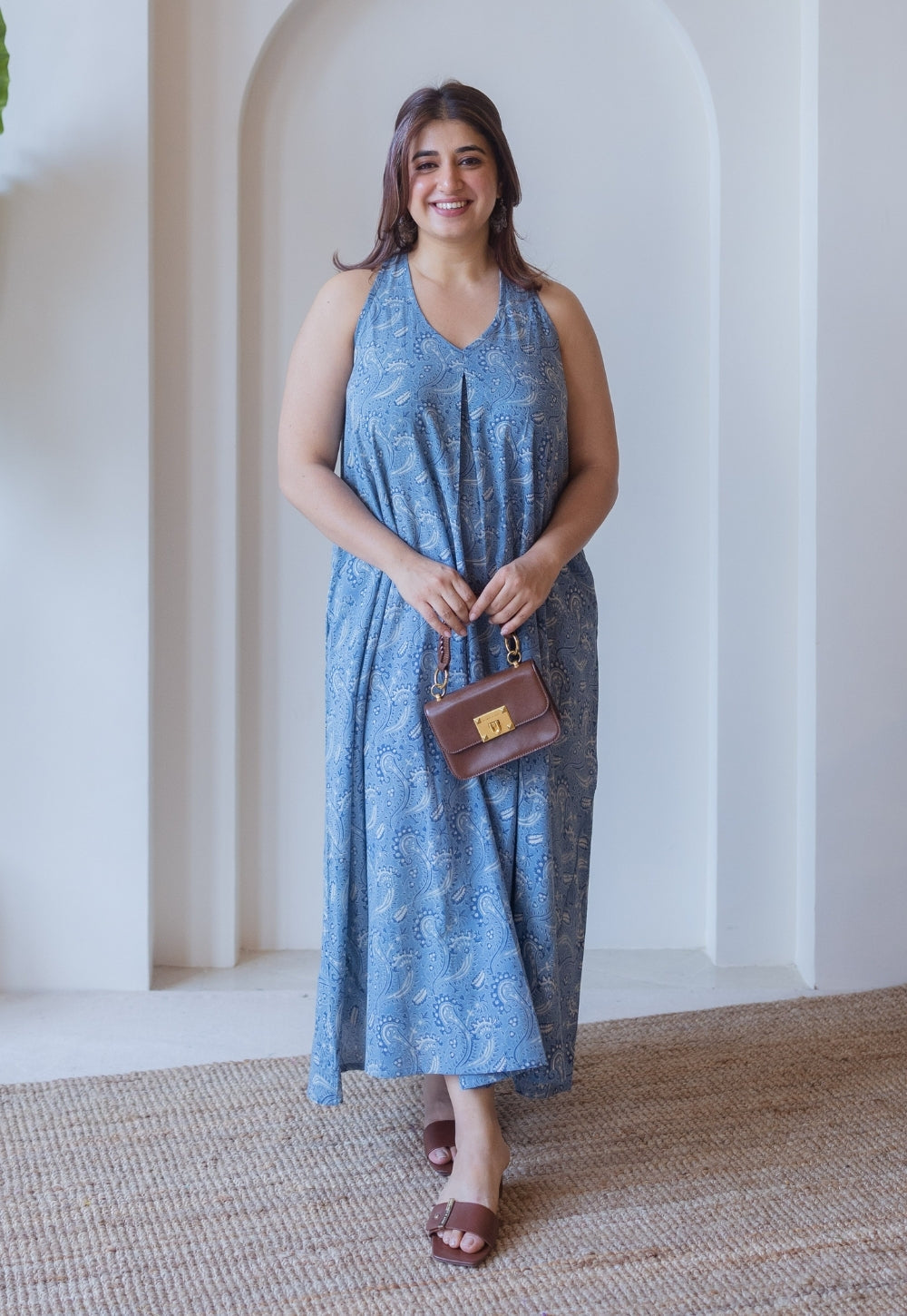Naimat Blue Ajrakh Cotton A Line Dress