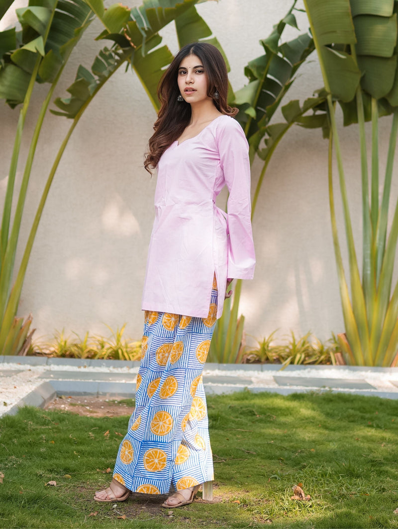 Rosy Glow Pink Kurta Set with Handblock Farshi Salwar