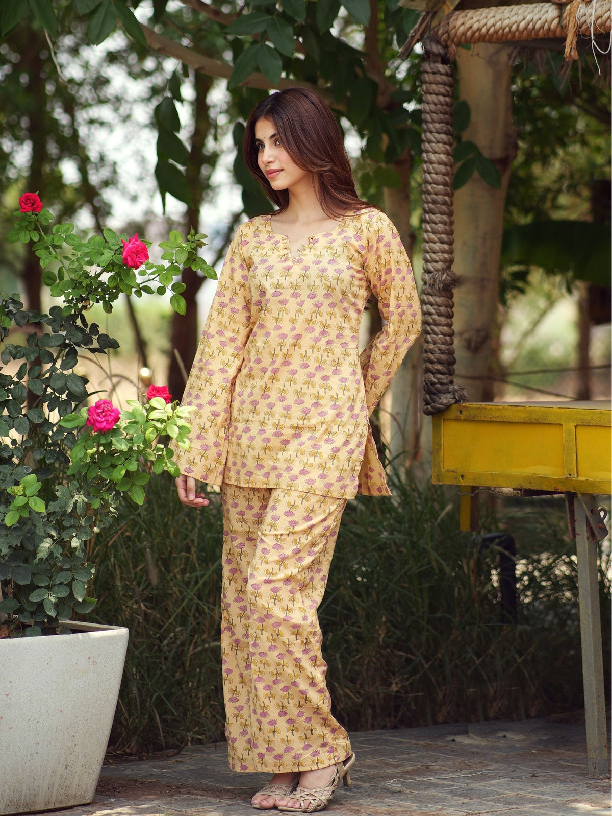 Tina Cotton Two Piece Co-ord Set for Women with Palazzo