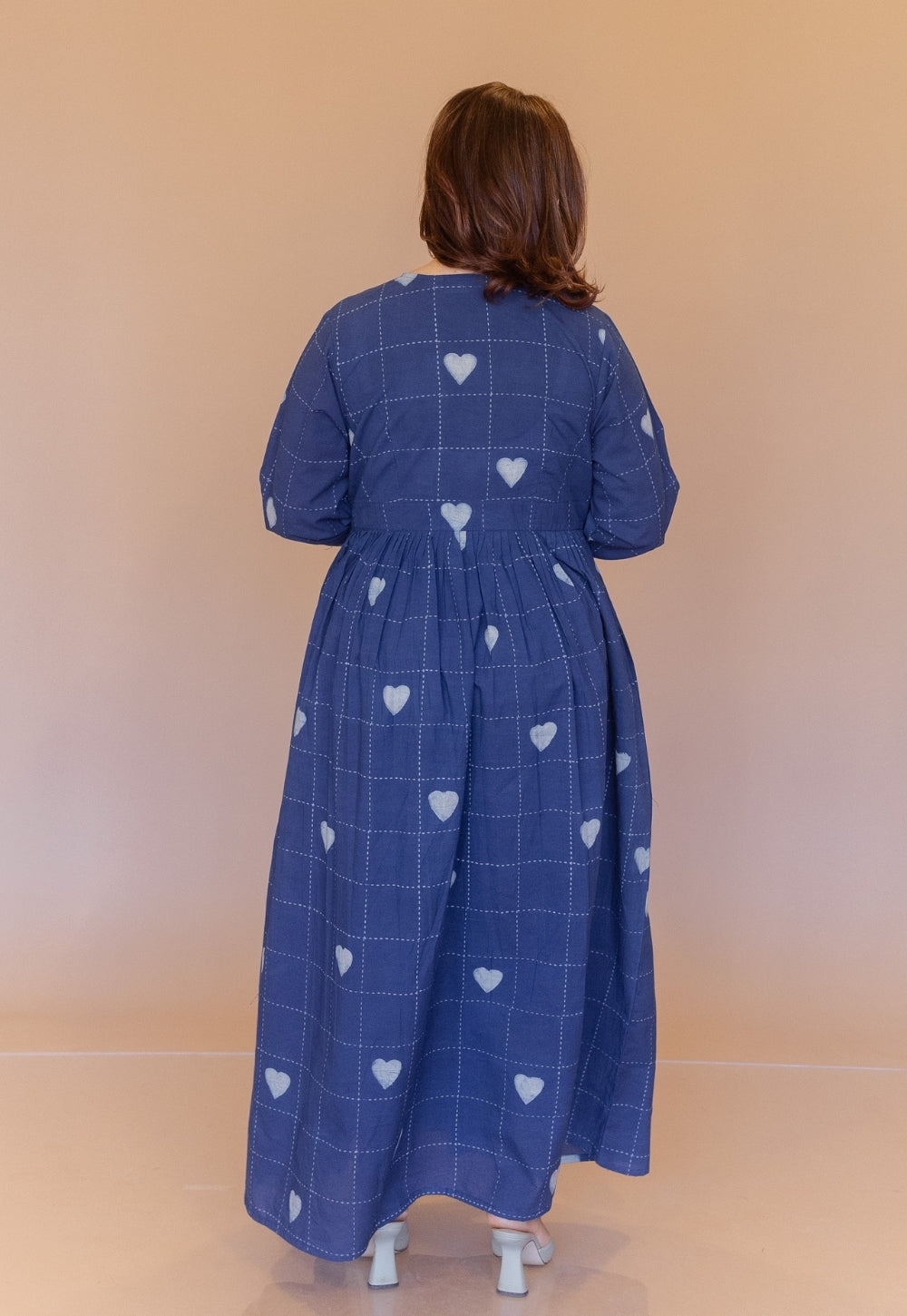 Kimaya Blue Dabu Cotton A Line Dress