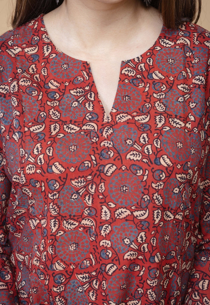 Shinat Red Ajrakh Cotton Jhabbha Kali Kurta