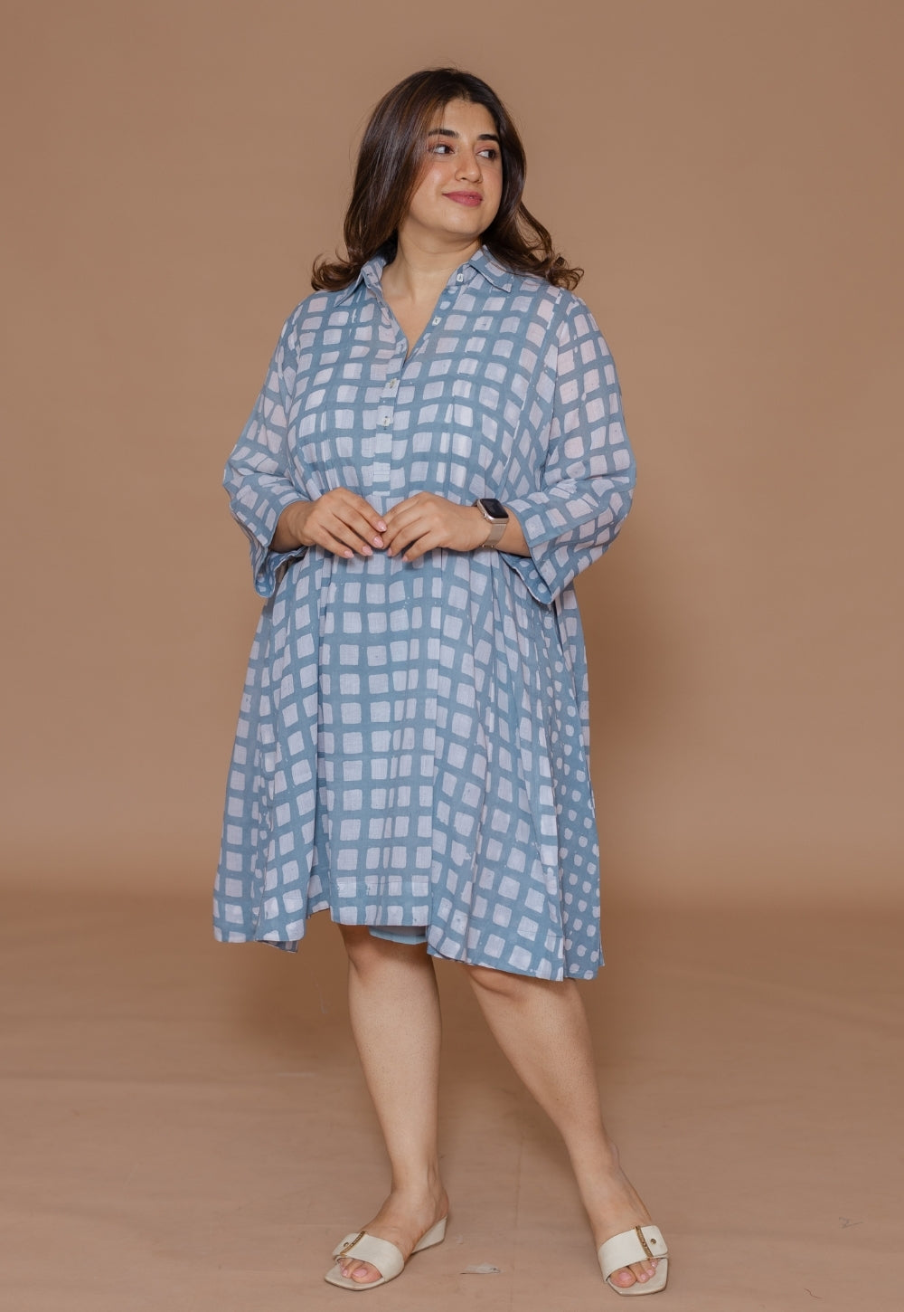 Safiya Blue Batik MulMul A Line Dress with Slip