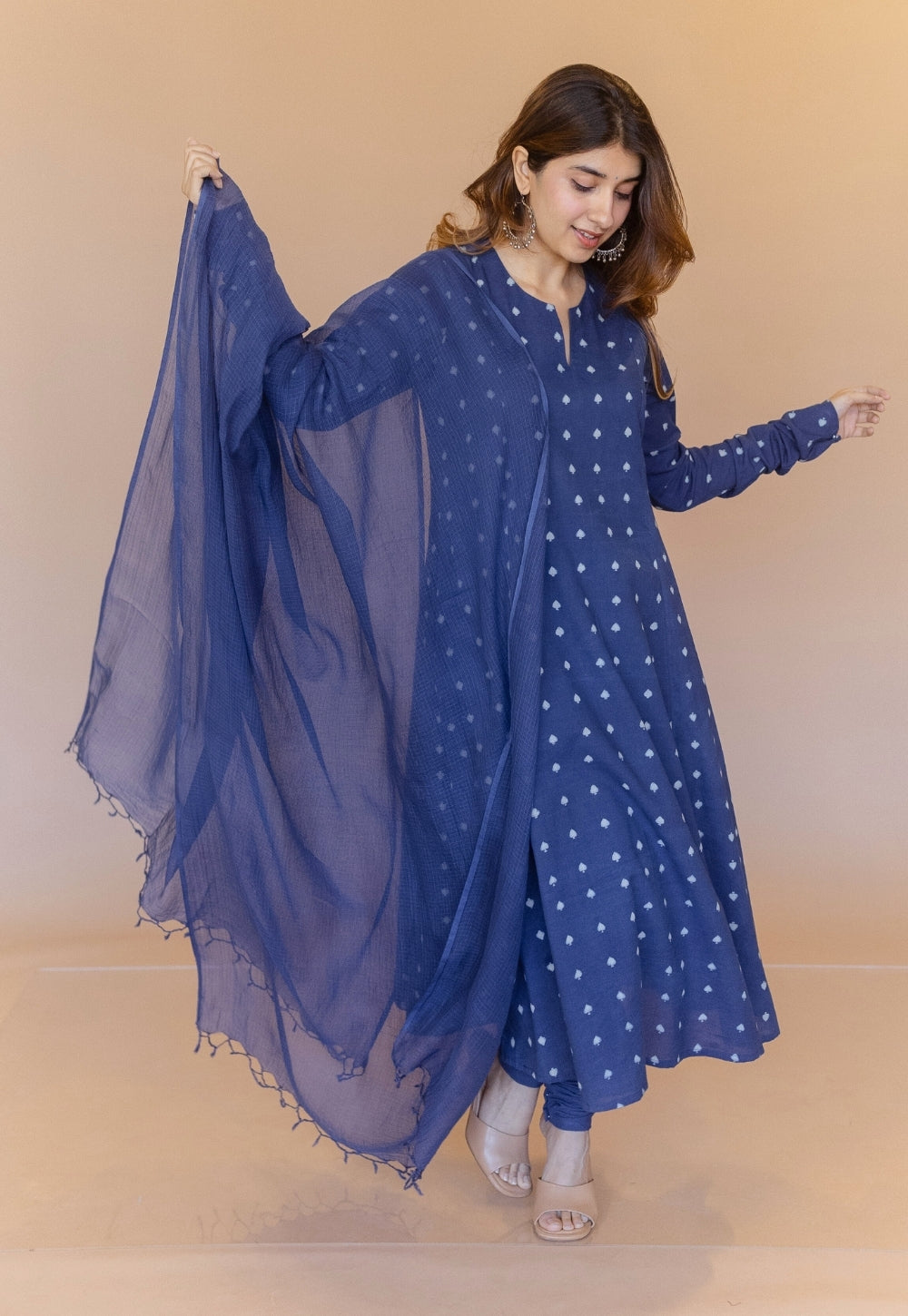 Shinat Blue Dabu Cotton Kali Kurta