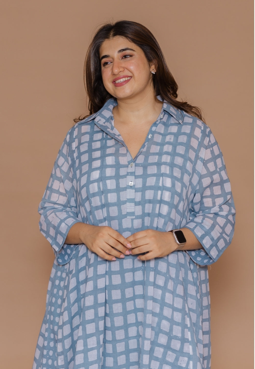 Safiya Blue Batik MulMul A Line Dress with Slip